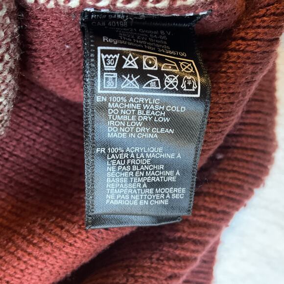 21 Men Sweatshirt Size XL Burgundy Geometric Long Sleeve Crew Neck Pullover Knit - Picture 3 of 9